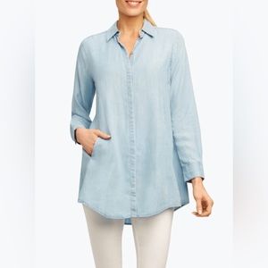 Foxcroft Women's Cici Chambray Blue Tencel Tunic Size 8